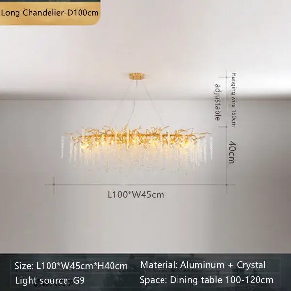 Golden decorbites crystal branch chandelier with aluminum frame and dangling crystal droplets for dining room decor