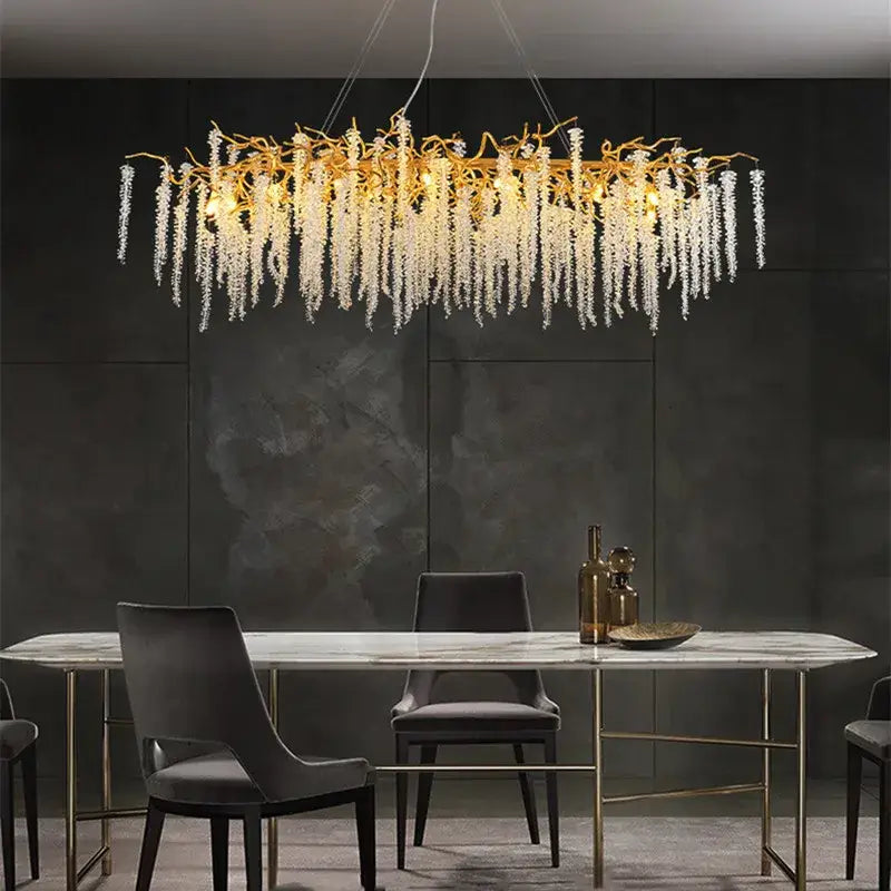 French romantic gold crystal branch chandelier with cascading clear crystal droplets by decorbites crystal branch decor
