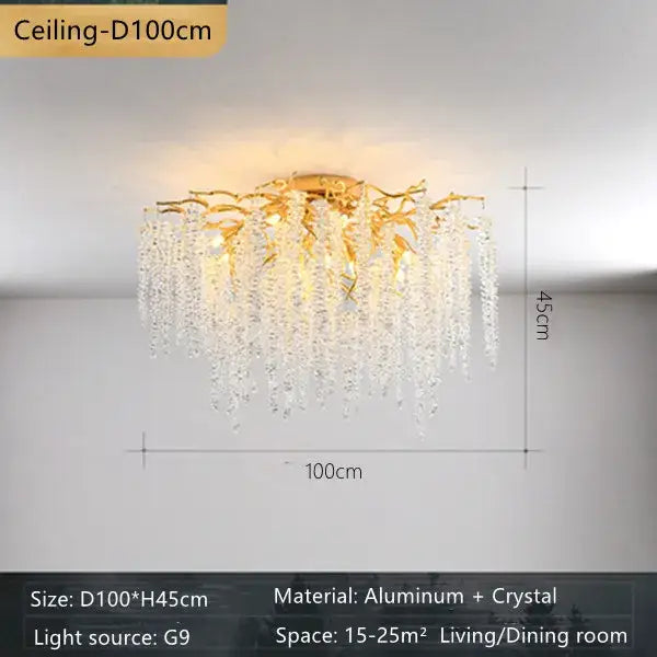 Gold-toned crystal branch chandelier with aluminum frame and cascading droplets for dining room decorbites crystal branch