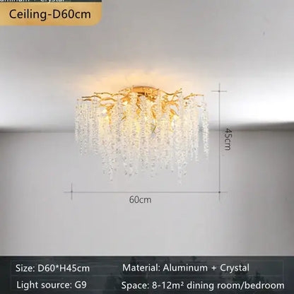 Gold-toned french romantic crystal branch chandelier with cascading droplets and aluminum frame by decorbites crystal branch