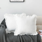 White cotton french ruffle pillow case with delicate edges for elegant bedroom decor by decorbites french ruffle
