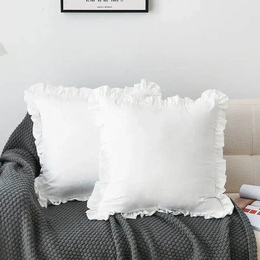 White cotton french ruffle pillow case with delicate edges for elegant bedroom decor by decorbites french ruffle
