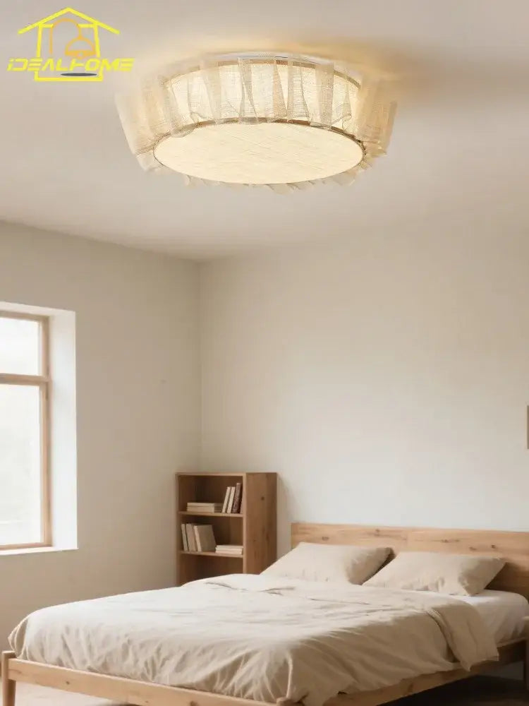 French ruffled beige cream wind LED ceiling light with warm diffused glow and sheer fabric trim for bedroom decorbites cream wind