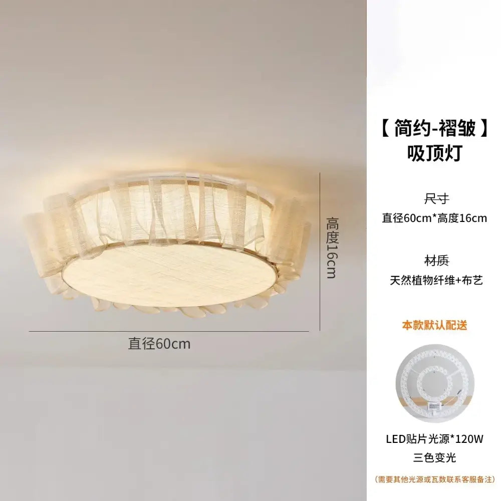 Cream wind led ceiling light with ruffled sheer fabric and natural plant fiber base for bedroom decorbites cream wind