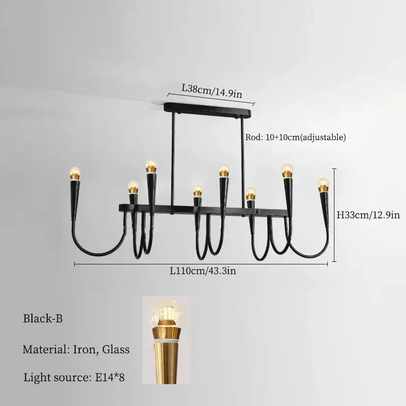 Black wrought iron pendant light with eight gold finished glass bulbs decorbites french style black chandelier