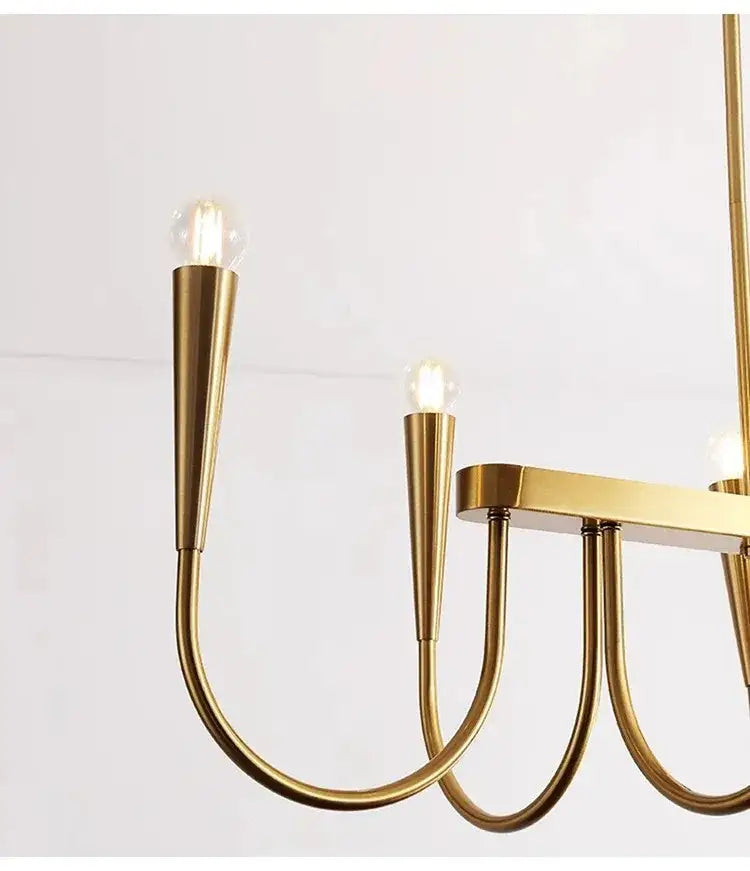 French style black and gold pendant light chandelier with gold-toned curved metal arms and exposed bulb fixtures for dining room decorbites french style