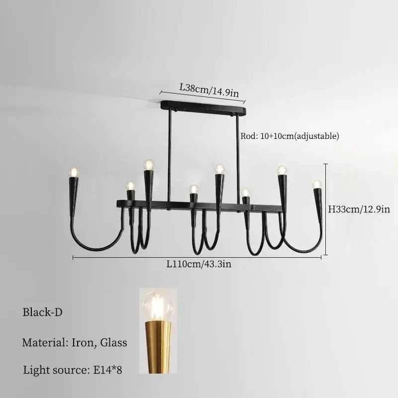 French style black and gold pendant light chandelier with eight frosted glass e14 bulbs and wrought iron design by decorbites