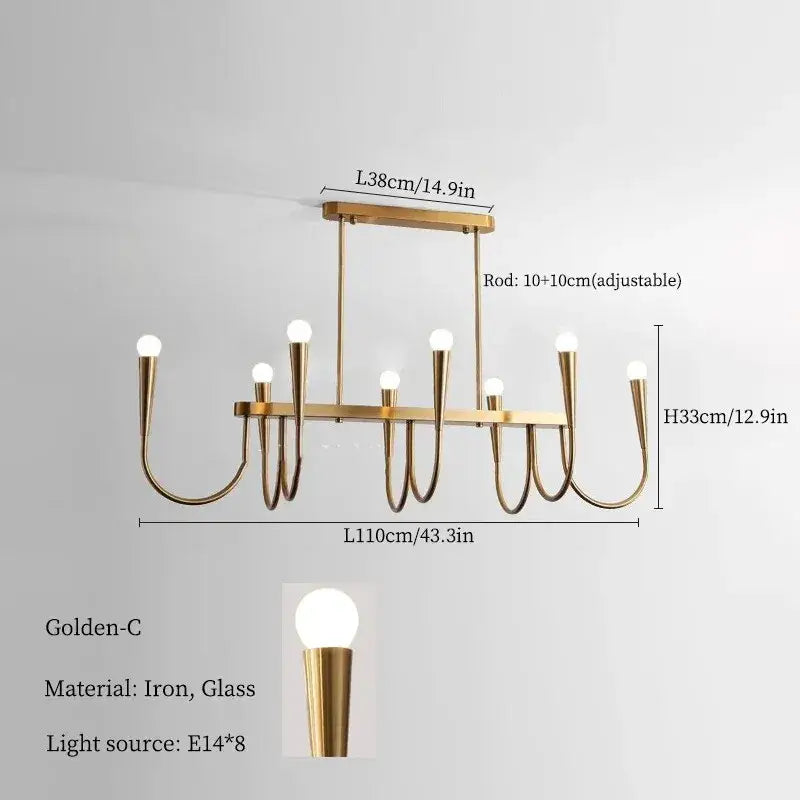 French style black and gold pendant light chandelier with eight curved iron arms and sleek brass finish for dining room decorbites french style