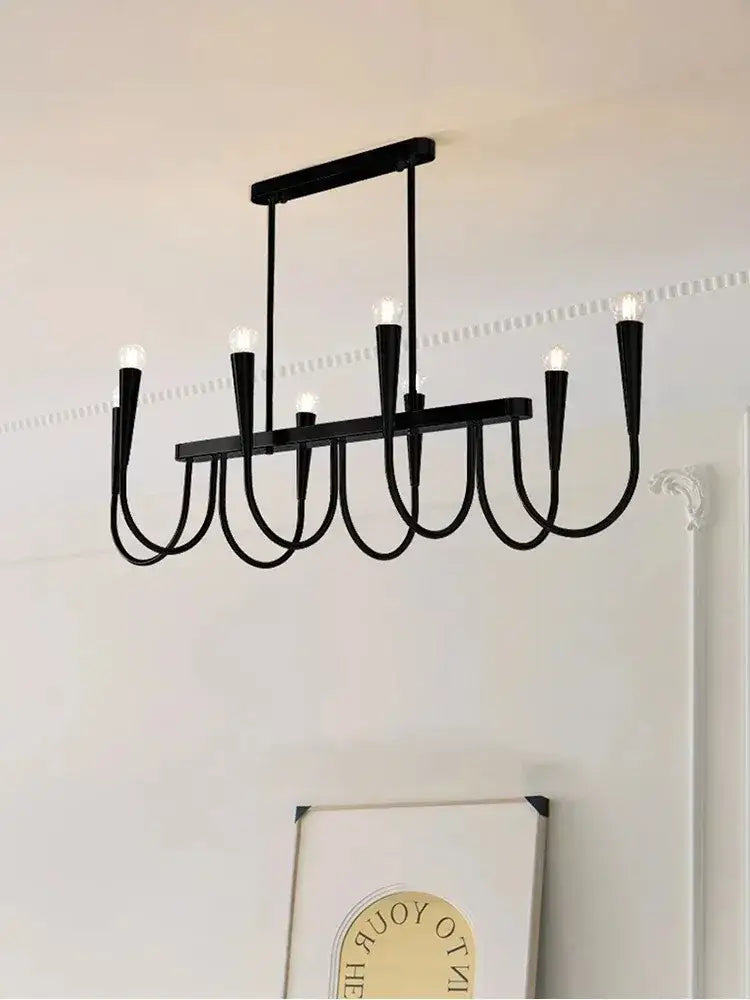 Black metal chandelier with six curved arms and exposed bulbs pendant light decorbites french style black for dining room
