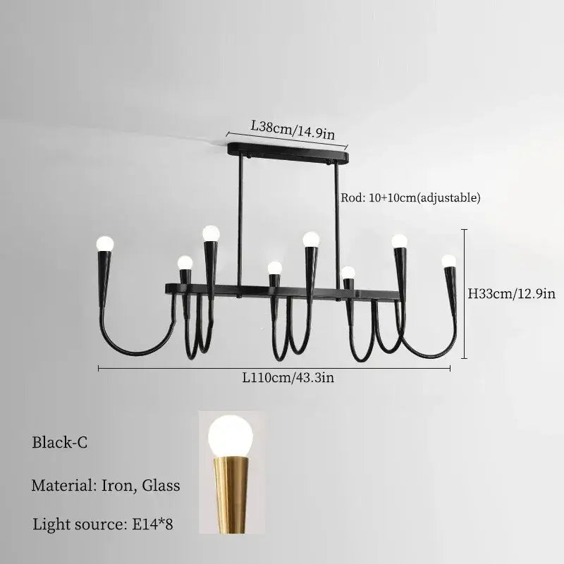 French style black and gold pendant light with black iron and glass chandelier featuring eight e14 bulbs for dining room decorbites french style