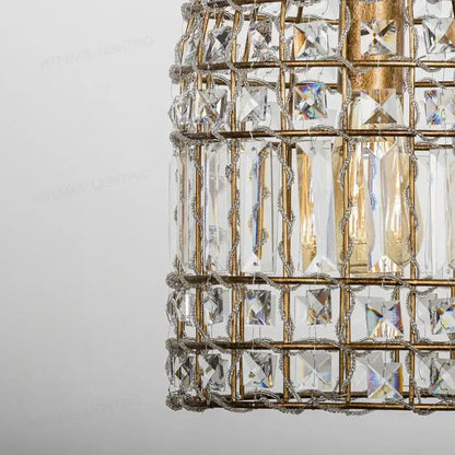 Gold-toned cage-style French style bronze crystal chandelier pendant light with clear prisms for living room decorbites decor