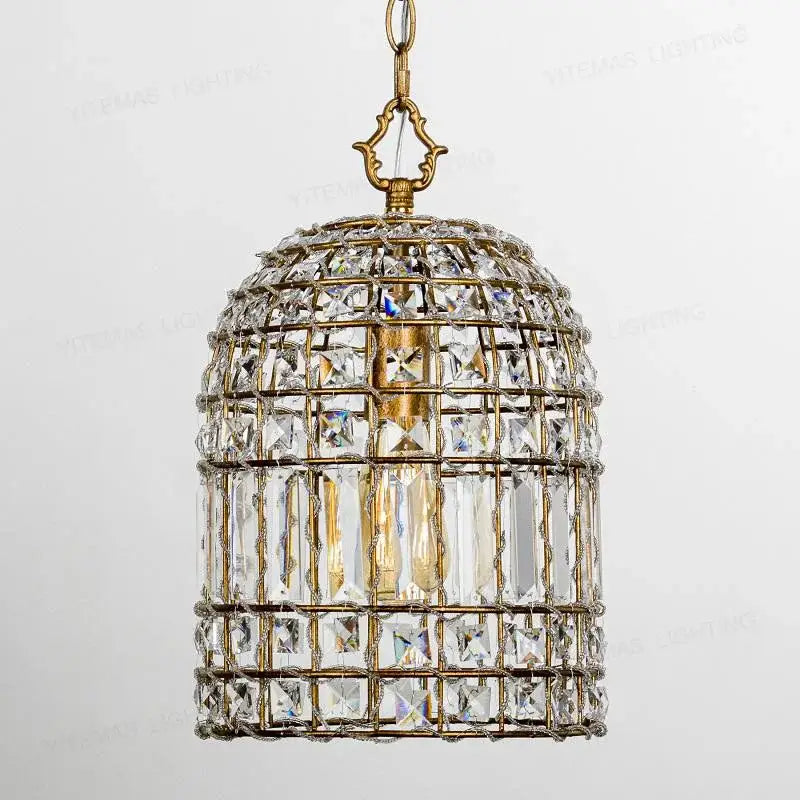 French style bronze crystal chandelier cage pendant light with gold-toned crystals for elegant living room decorbites design