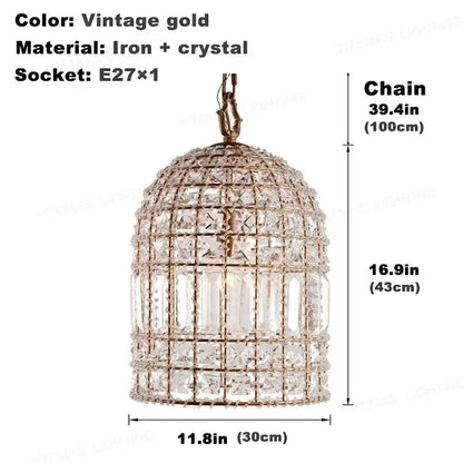 Vintage gold iron and crystal decorbites bronze cage pendant light chandelier for living room decorbites bronze crystal chandelier