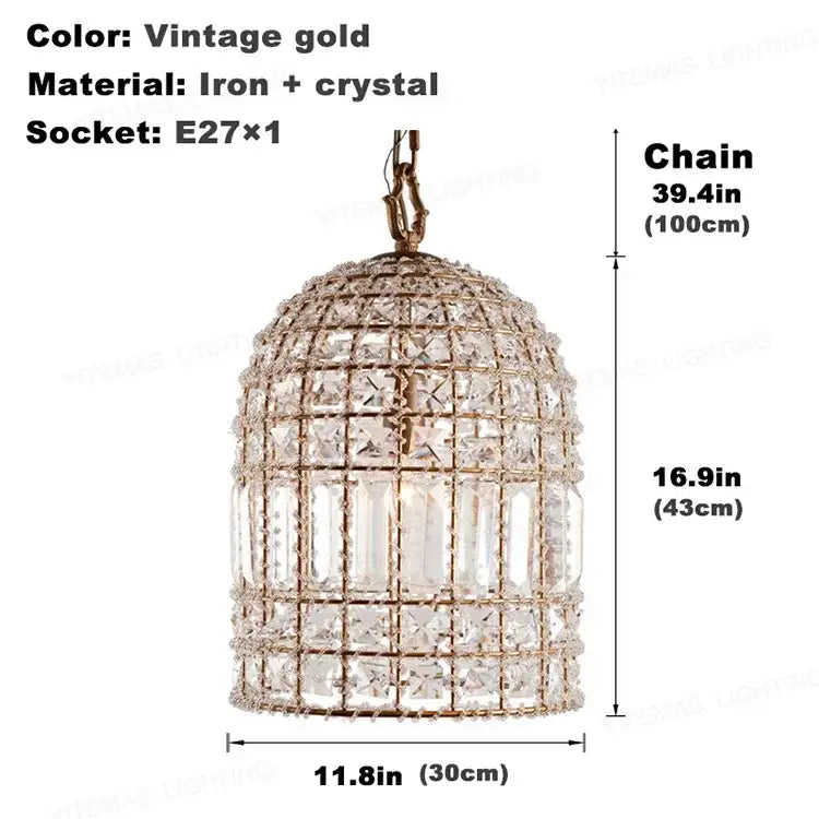Vintage gold iron and crystal decorbites bronze cage pendant light chandelier for living room decorbites bronze crystal chandelier