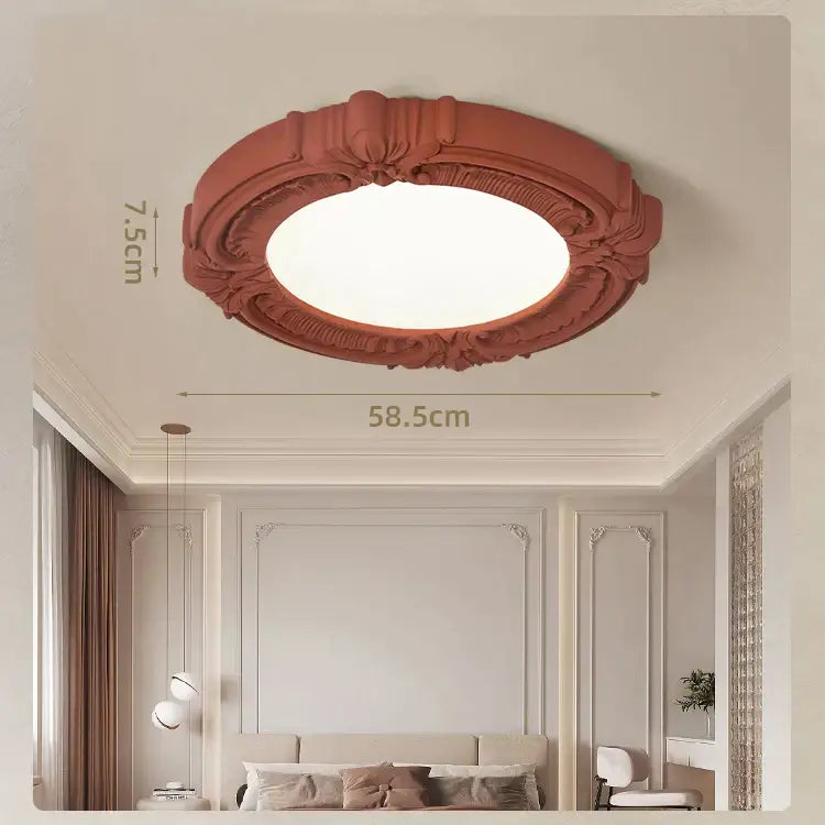 French style ceiling light by decorbites with terracotta carved circular design and intricate floral detailing for bedroom decor