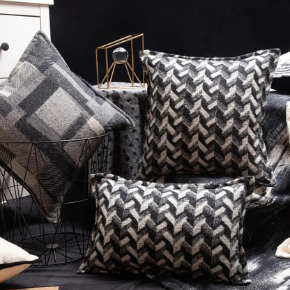 Black and white zigzag pattern french style decor woven fabric pillowcase for living room style decor pillowcase