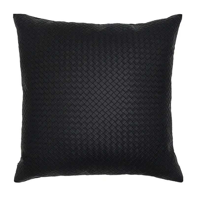 Black woven leather throw pillow with diamond pattern for french style decorbites french style living room decor