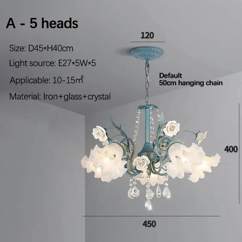 French style white crystal flower chandelier with five teal arms and white floral glass shades for living room decorbites crystal flower