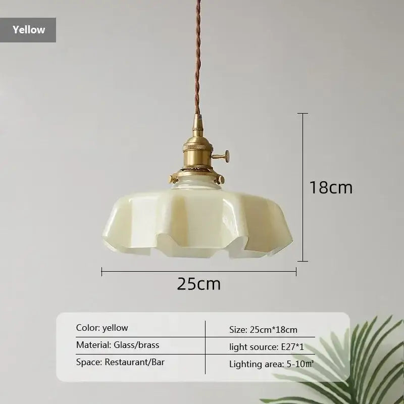 Yellow glass pendant light with brass hardware and twisted cord decorbites french vintage pendant for kitchen island decor