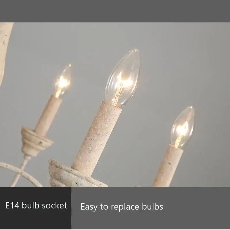 Antique white distressed metal french vintage wooden chandelier with three candle light bulbs for dining room decorbites french vintage