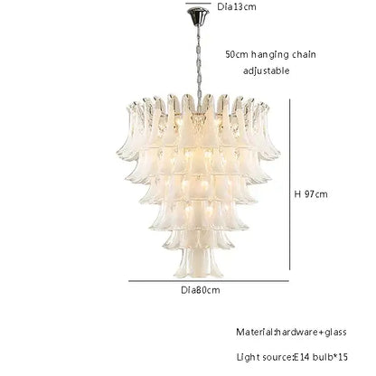 French white glass pendant lights with multi-tiered cascading frosted glass shades and chrome hardware frame decorbites french white