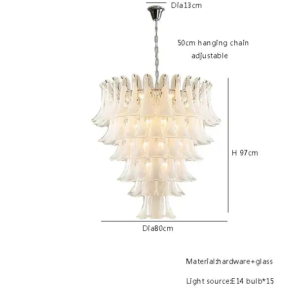 French white glass pendant lights with multi-tiered cascading frosted glass shades and chrome hardware frame decorbites french white