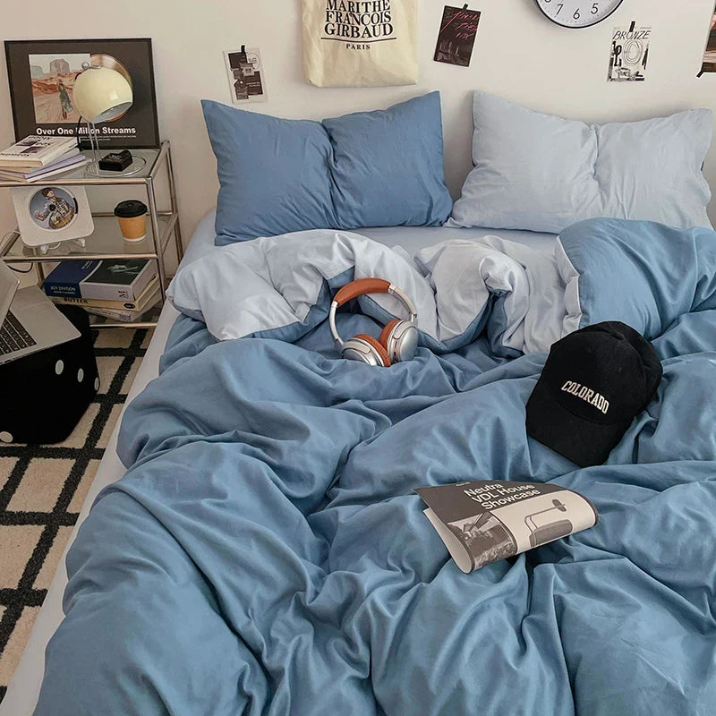 Fresh Solid Color Cotton Quilt Set - 4-Piece - bandilan qianlanzisi / 150x200cm 4pcs / set