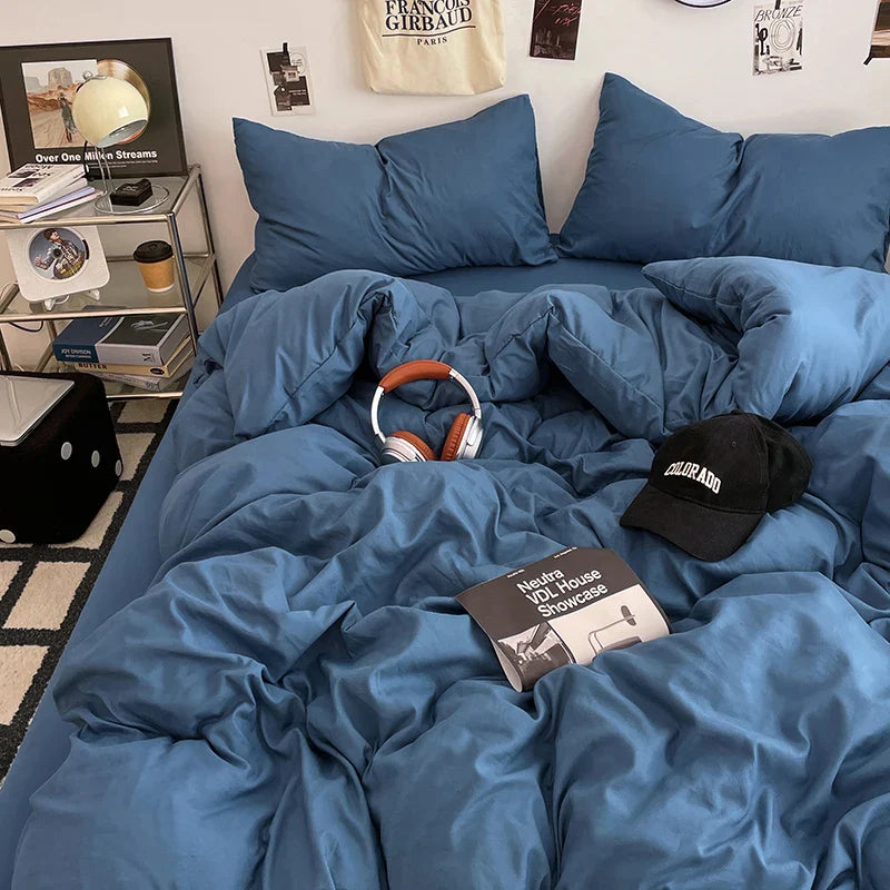 Fresh Solid Color Cotton Quilt Set - 4-Piece - binglilan / 180x220cm 4pcs / set