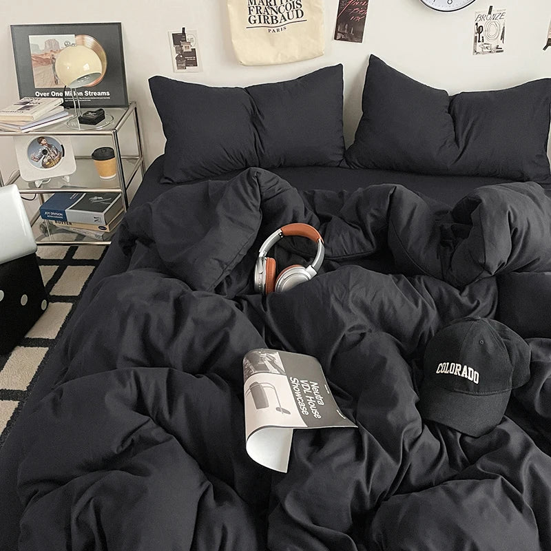 Fresh Solid Color Cotton Quilt Set - 4-Piece - changyehei / 200x230cm 4pcs / set