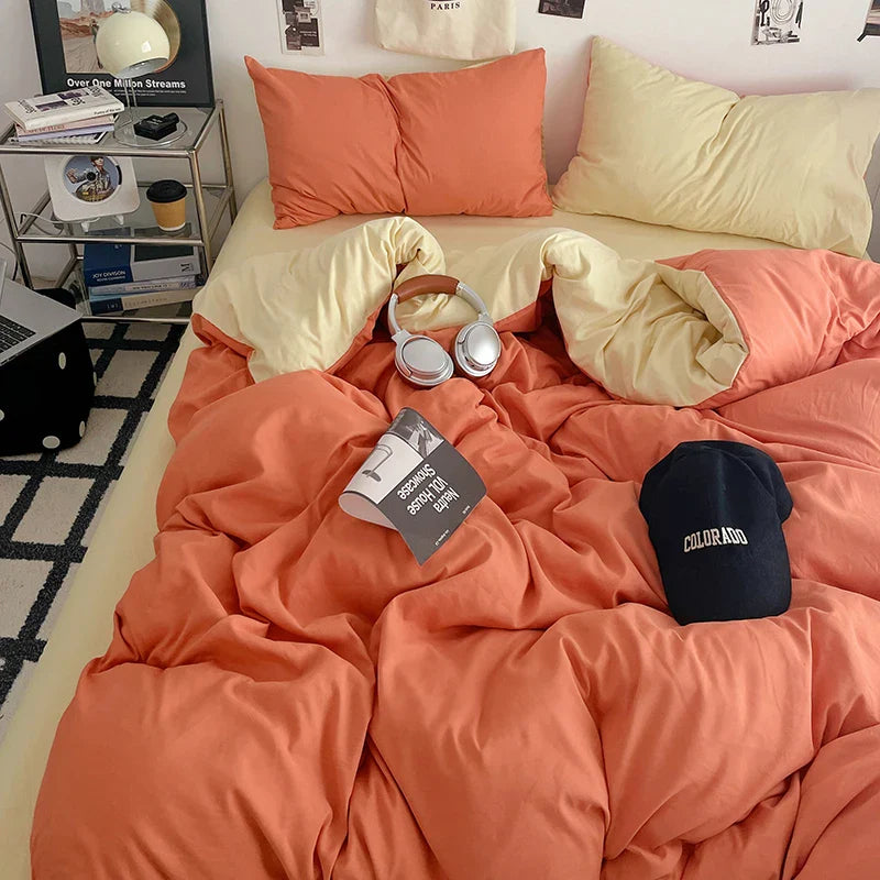 Fresh Solid Color Cotton Quilt Set - 4-Piece - cheng naihuang / 180x220cm 4pcs / set