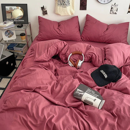 Fresh Solid Color Cotton Quilt Set - 4-Piece - doushahong / 150x200cm 4pcs / set