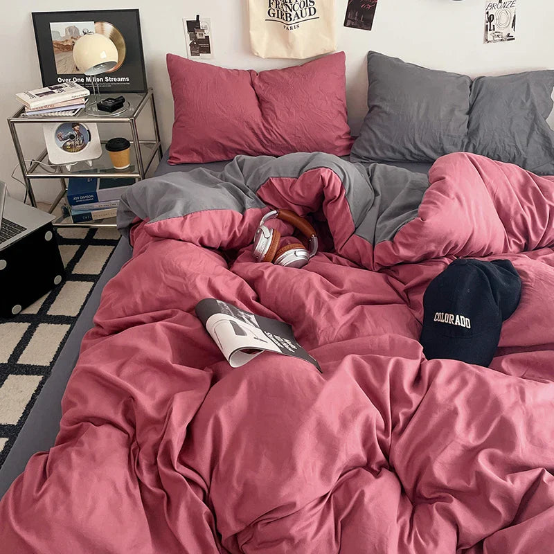 Fresh Solid Color Cotton Quilt Set - 4-Piece - doushahong hui / 200x230cm 4pcs / set