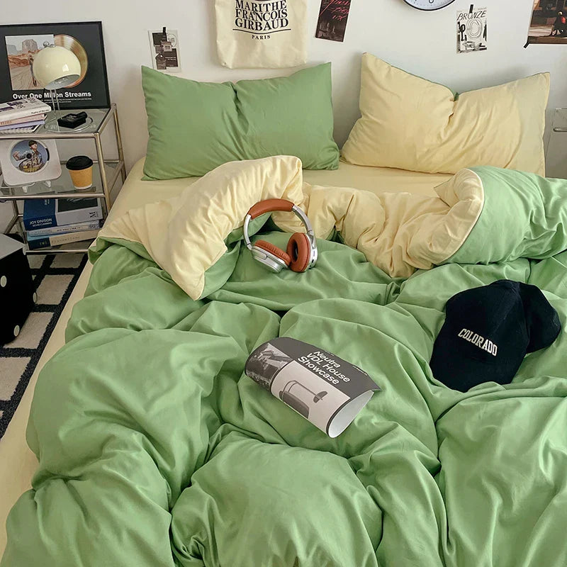 Fresh Solid Color Cotton Quilt Set - 4-Piece - mocalv naihuang / 180x220cm 4pcs / set