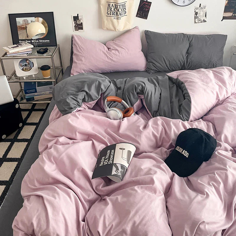 Fresh Solid Color Cotton Quilt Set - 4-Piece - naifen hui / 180x220cm 4pcs / set