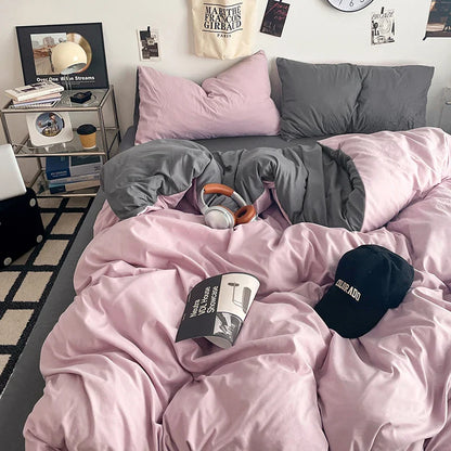 Fresh Solid Color Cotton Quilt Set - 4-Piece - naifen hui / 180x220cm 4pcs / set