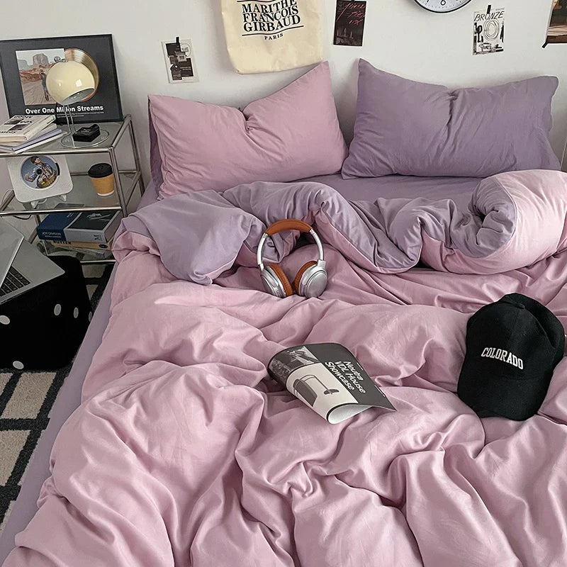 Fresh Solid Color Cotton Quilt Set - 4-Piece - naifen putaozi / 200x230cm 4pcs / set