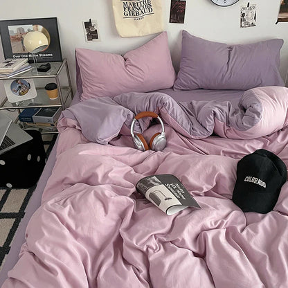 Fresh Solid Color Cotton Quilt Set - 4-Piece - naifen putaozi / 200x230cm 4pcs / set