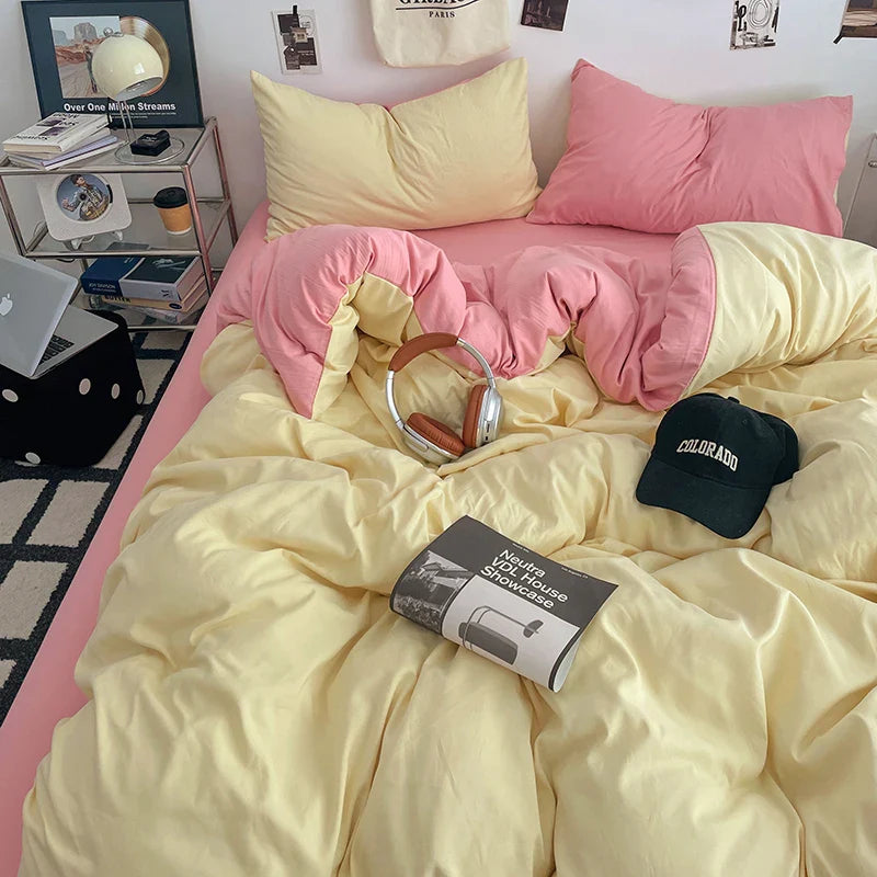 Fresh Solid Color Cotton Quilt Set - 4-Piece - naihuang qianfen / 150x200cm 4pcs / set