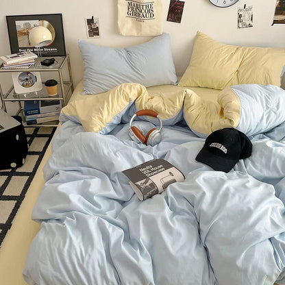 Fresh Solid Color Cotton Quilt Set - 4-Piece - qianlanzisi naihuang / 180x220cm 4pcs / set