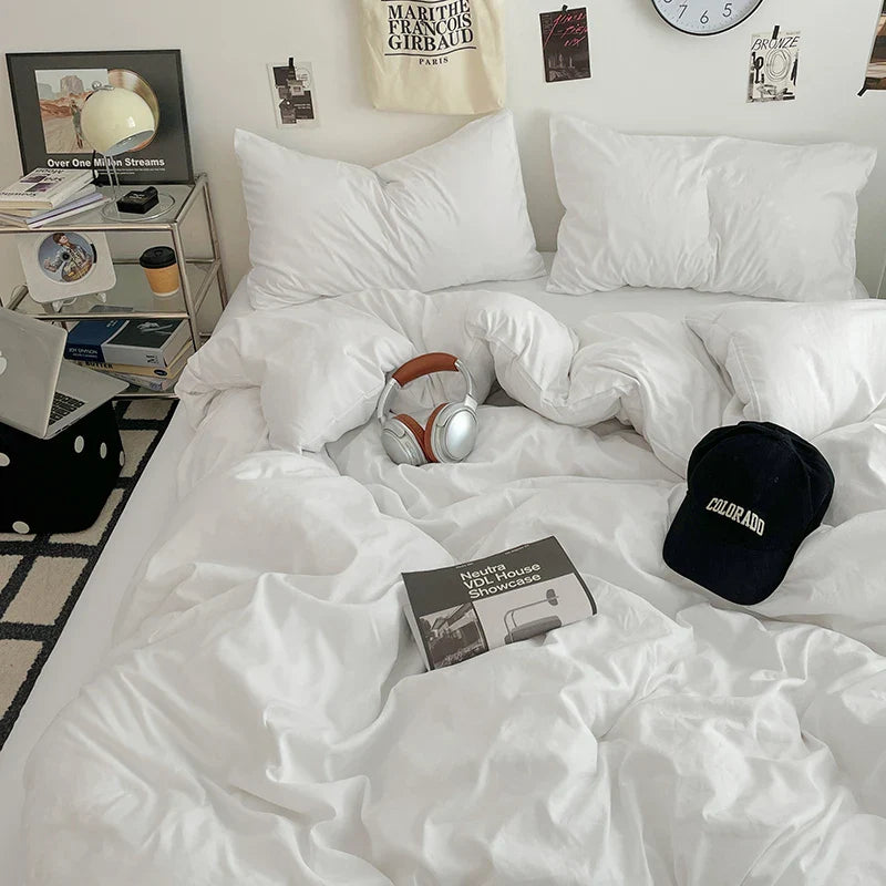 Fresh Solid Color Cotton Quilt Set - 4-Piece - xiangyabai / 150x200cm 4pcs / set