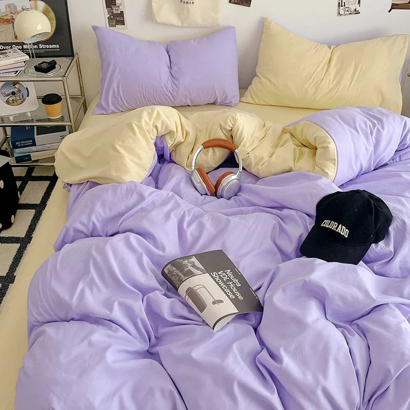 Fresh Solid Color Cotton Quilt Set - 4-Piece - xiangyuzi naihuang / 200x230cm 4pcs / set