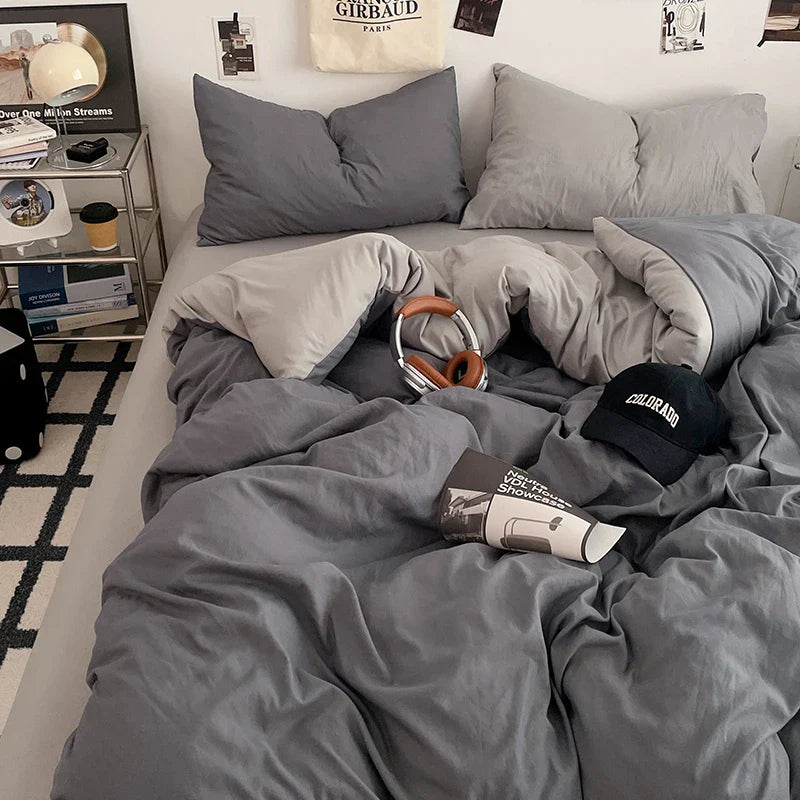 Fresh Solid Color Cotton Quilt Set - 4-Piece - zhongdonghui / 180x220cm 4pcs / set