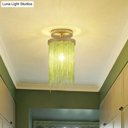 DecorBites™ DecorBites™ Fringed Chainlet Flush Mount Ceiling Light - Contemporary Aluminum Fixture for Corridors