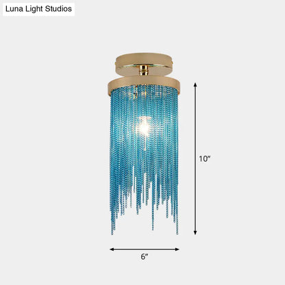 DecorBites™ DecorBites™ Fringed Chainlet Flush Mount Ceiling Light - Contemporary Aluminum Fixture for Corridors