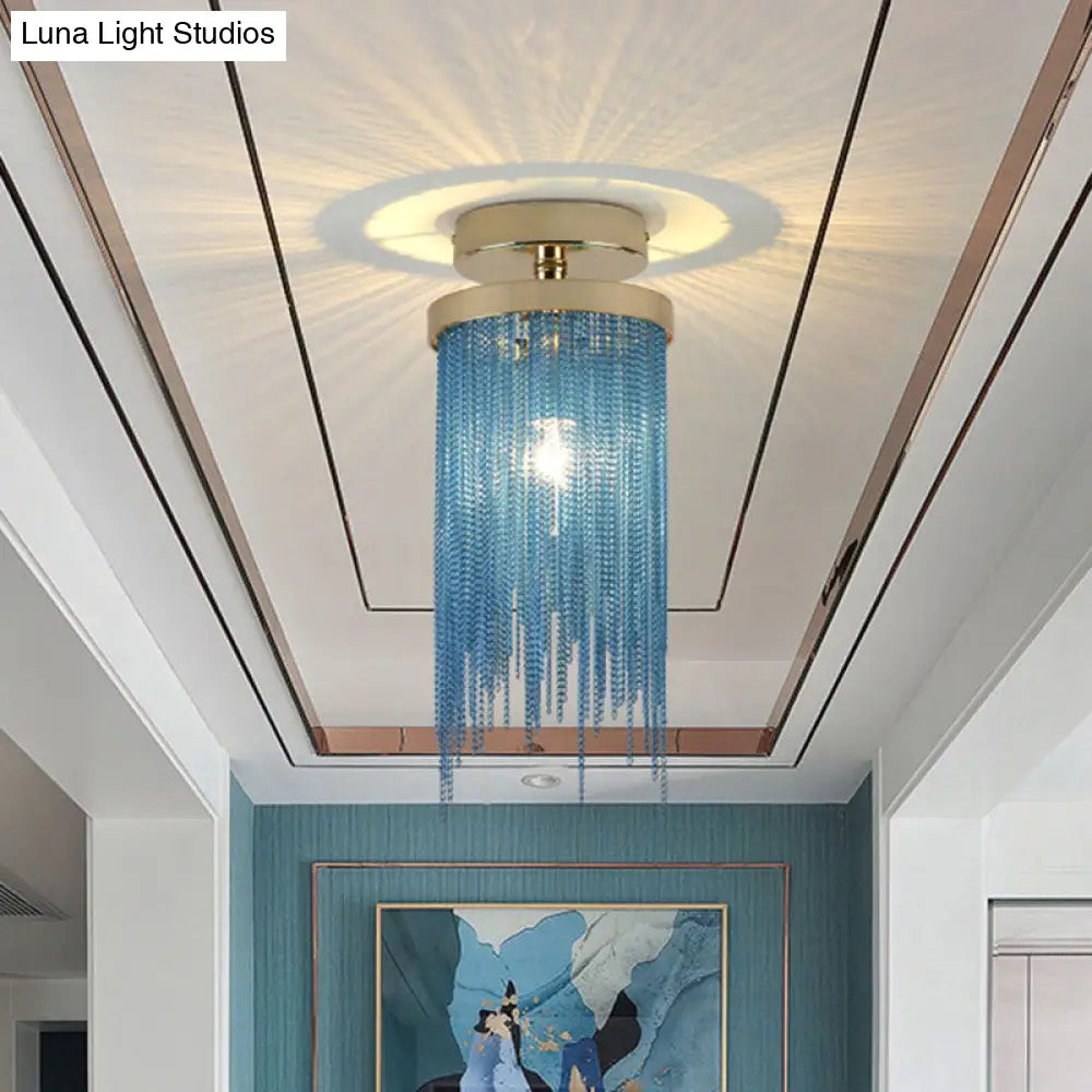 DecorBites™ DecorBites™ Fringed Chainlet Flush Mount Ceiling Light - Contemporary Aluminum Fixture for Corridors