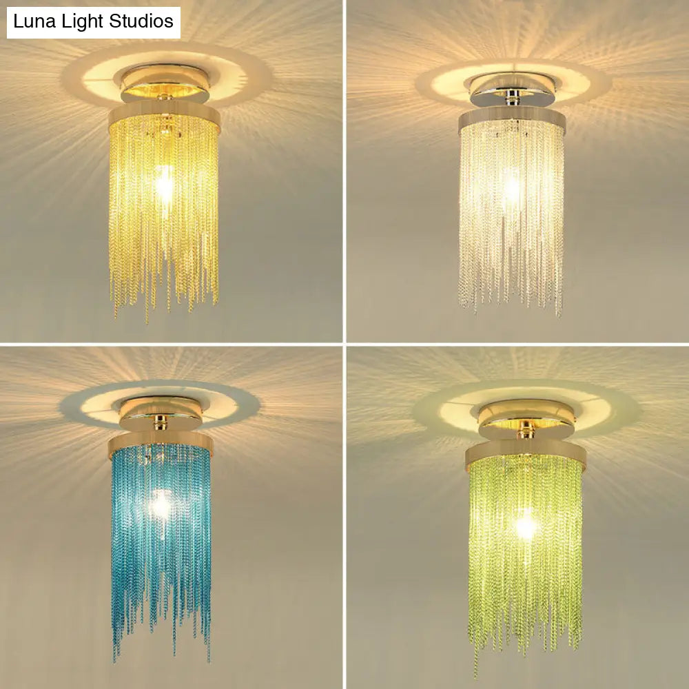 DecorBites™ DecorBites™ Fringed Chainlet Flush Mount Ceiling Light - Contemporary Aluminum Fixture for Corridors