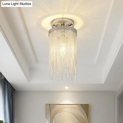 DecorBites™ DecorBites™ Fringed Chainlet Flush Mount Ceiling Light - Contemporary Aluminum Fixture for Corridors