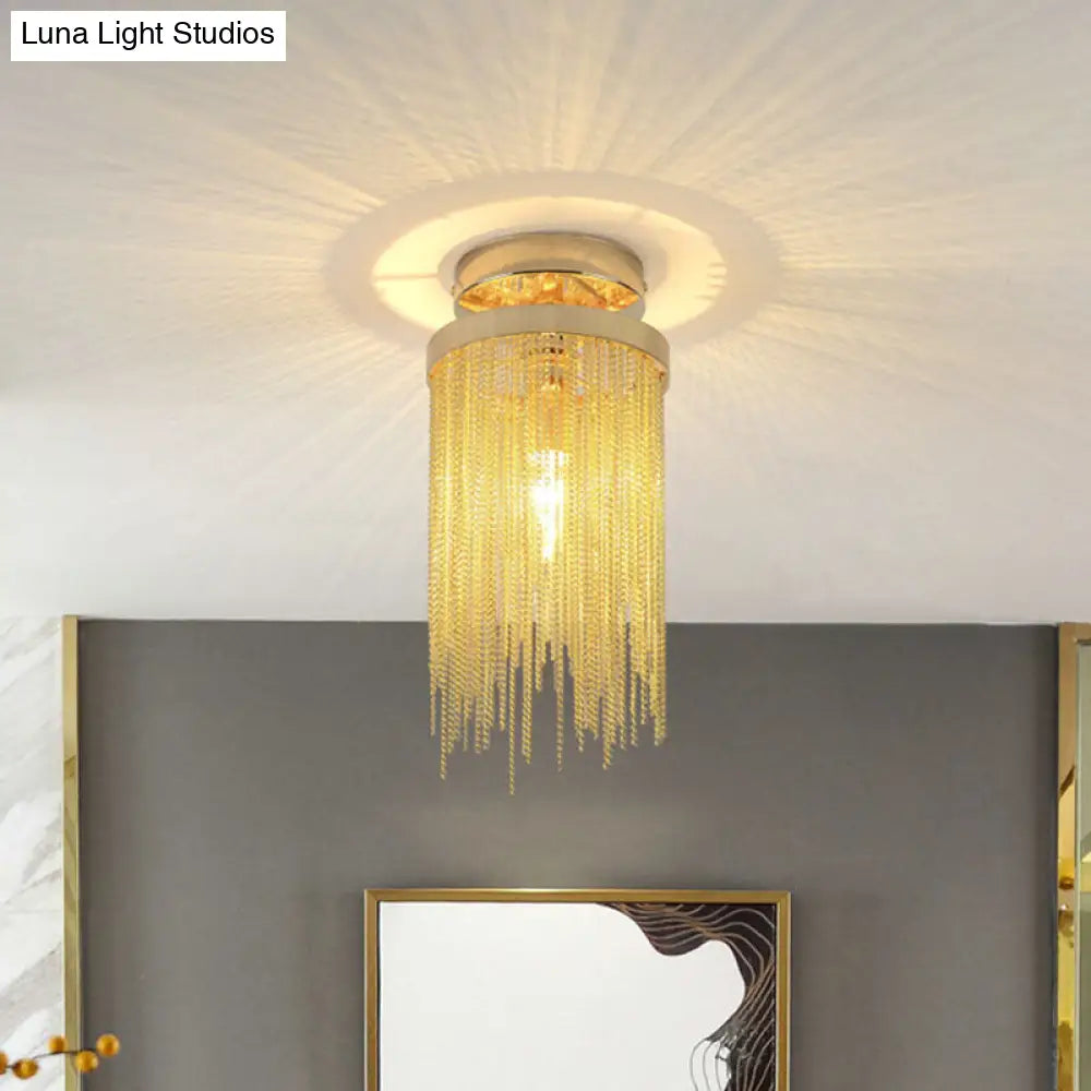 DecorBites™ DecorBites™ Fringed Chainlet Flush Mount Ceiling Light - Contemporary Aluminum Fixture for Corridors