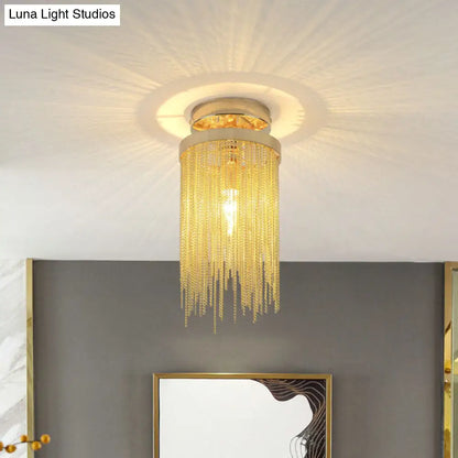 DecorBites™ DecorBites™ Fringed Chainlet Flush Mount Ceiling Light - Contemporary Aluminum Fixture for Corridors