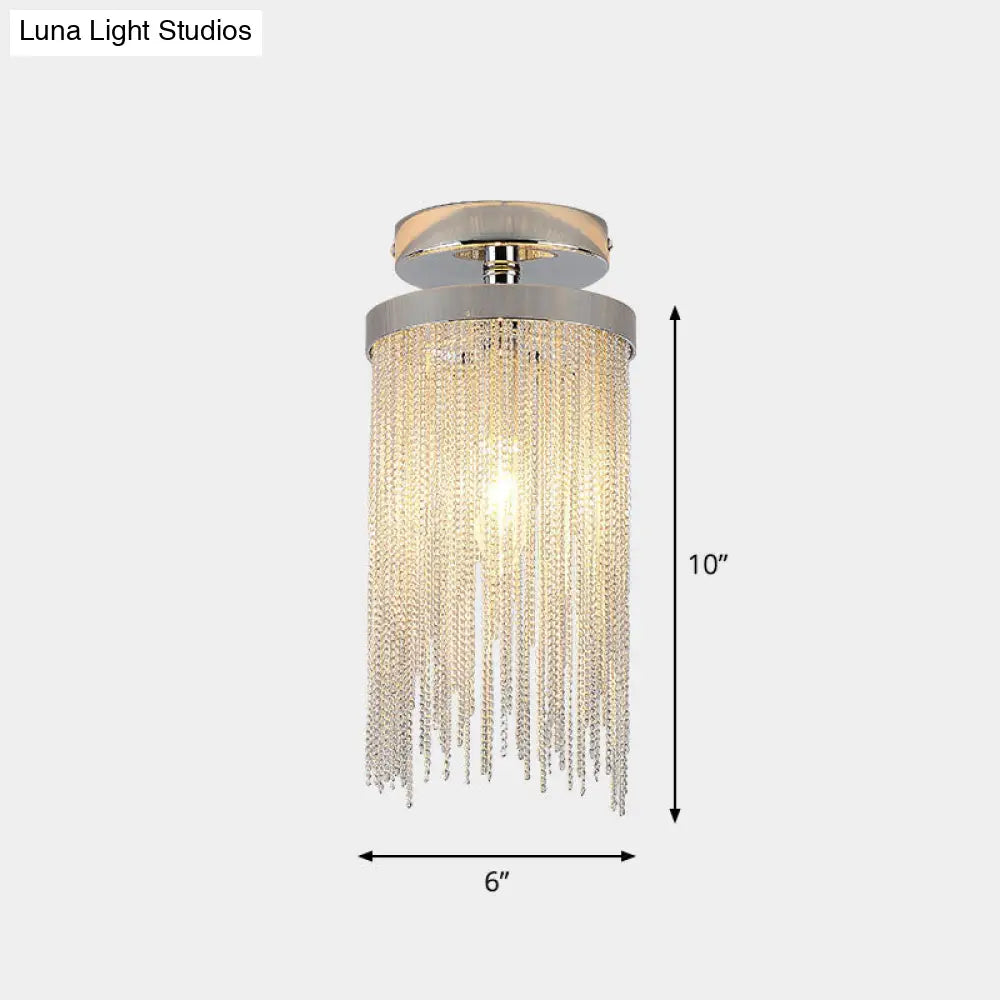 DecorBites™ DecorBites™ Fringed Chainlet Flush Mount Ceiling Light - Contemporary Aluminum Fixture for Corridors